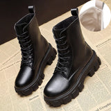Winter Snow Boots Women Black White Fur Boots Leather Ankle Booties Fashion Fall Shoes Platform Chunky Boots