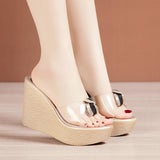 High Heel Slope Fish Mouth Transparent Sandals Women 2023 Summer New Style Muffin Thick Soles Fashionable Outside Wearing