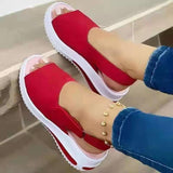 Breakj Women's Shoes Large Summer New Thick-Soled Simple Women's Single Shoes Magic Stick Casual Fish Mouth Sandals