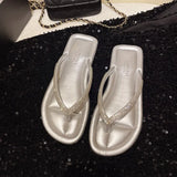 Breakj Slippers Women 2025 Summer New Korean Version Of Fashion Outside The Water Drill Clip Flat And Beach Cool