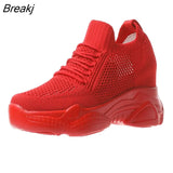 Autumn High Platform High Heels Women Thick Sole Shoes Heels Wedge Sneakers Breathable Mesh Casual Shoes