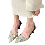 Breakj Version Of Green Side Drilled Fine Heel Women's Shoes Tip Temperament French Non-Tired High Heels Sweet Single