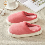 Thicken Warm Plush Home Slippers Women Thick Sole Solid Color Indoor Couple Cotton Shoes Soft Comfy Fuzzy Slippers