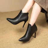 New 2024 Korean Version Fashion Pointed Rear Zipper High Heel Ankle Boots Thin Heel Fashion Women's Martin