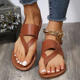 Style Clip Toe Flat Sandals for Women Summer 2023 Pu Leather Buckle Strap Gladiator Sandals Woman Beach Shoes Plus Size