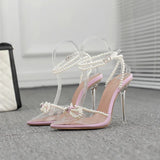 New Butterfly Pearl Rhinestone Fashion Pointed Transparent Crystal With High Heel