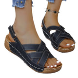 Breakj New Summer Women's Slope Sandals Thick Sole Buckle With Fish Mouth Sandals Pure-Colored Slope Heel