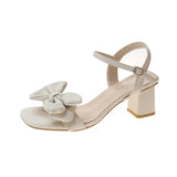 Solid Color Open-toe Sandals Women 2024 Summer New One-line Buckle Fashion Temperament Bow Knot Comfortable Women's
