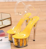 Women Sandals High Heels 17cm Fine heel Waterproof Sandals Female Shoes Flowers Platforms 7cm Transparent Crystal Wedding