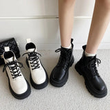 New Women's Platform Ankle Boots White Pu Leather Thick Sole Combat Booties Woman Spring Autumn Non Slip Motorcycle