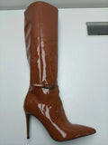 Breakj New Patent Leather High Heel Boots Women's Pointed Sexy But Knee High Boots Versatile Fashion