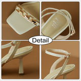Size 34-40 Women Sandals Real Leather Fashion Chain High Heels Summer Shoes For Women 2023 Elegant Chunky