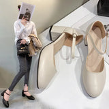 Breakj Women's 2025 Four Seasons New Round Head Simple Shallow Single Shoes Women's Buckle Thick Heel High Heels Women's