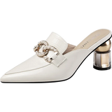 High Quality Women Mules High Heel Soft Leather Slippers Women Comfortable Square Toe Slippers Summer Designer