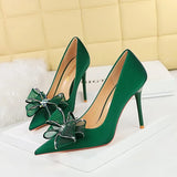 Breakj Banquet Light Luxury High-Heeled Shoes Women's Shoes With Shallow Pointed Mesh Lace Bow Single