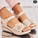 Slope Heel Sandals Women's 2023 Summer New Hollowed-Out Flowers Thick Soles Sandals Beach Women's