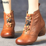 Women Boots 2023 Winter Genuine Leather Thick Heel Ankle Boots For Women Soft Soled Non-slip Casual Shoes