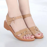 Sandals Female Summer 2023 New Wedge Comfortable Flat Middle-Aged Soft Bottom Middle-Aged Female
