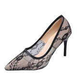 Breakj Yarn High-Heeled Women 2025 New Summer Niche Temperament Black Lace Fine Tip Single Shoes