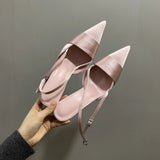 Breakj Popular New Korean Version Of The Single Shoe Silk And Satin Texture Pink Fine Heel Shoe Tip French Shallow High-Heeled