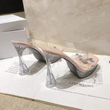 Breakj Slippers Women Wearing Fashion Fairy French Transparent High Heels Coarse Sandals Niche High-Grade Cool