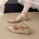 Breakj Temperament V Home Rivet Tip For A Long Time Standing Not Tired Single Shoes New Sexy Patent Leather T-Shaped Buckle With Lazy
