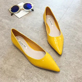 Women Pointed Toe Patent Leather Yellow Wine Red Lady Fashion Flats Candy Color Flat Sole Flat Heel Shoes Large Size 43