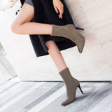 And Winter New Martin Boots Women Korean Version Black Pointed Back Zipper Ankle Boots Thin Heel High Heel Suede Fashion Boots