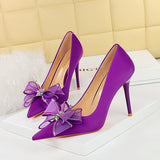 Breakj Banquet Light Luxury High-Heeled Shoes Women's Shoes With Shallow Pointed Mesh Lace Bow Single