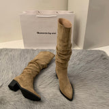 Breakj Western Mid-West Boots Women's Shoes 2025 New Autumn And Winter Single-In-Head Pile Of Long-Heeled Knight