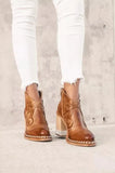 Leather Women Ankle Boots Women's Shoes Low Heel Cool British Embroidered Design Soft Short Boots Party Women