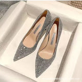 Breakj Shoes Women 2023 New Autumn Wedding Fine Heel High Heels Crystal Shoes Bridesmaids Bridal Shoes Winter Silver