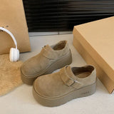 Breakj Cake Bao Head Thick-Soled Birken Shoes Women 2025 Plus Velvet Small Man Height To Keep Warm Haired Shoes Cotton Shoes Plus