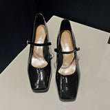 Breakj Elegant Mary Treasure Shoes 2025 Winter New Patent Leather Coarse Shoes Square Light Mouth High Heel Single