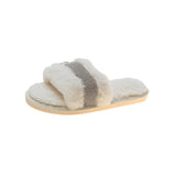 New Wool Mop Indoor Home Plush Slippers Warm Flat Bottom Rhinestone 43 Large