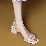 Breakj 2024 Summer New Soft Leather Retro With Simple Toe Square Thick With A Word With Fairy