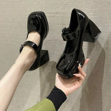 Temperament Thick With Retro Single Shoes Female 2023 Autumn New Bright Light Shallow Mouth Student Mary Jane Small Leather Shoes