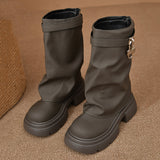 Breakj Street Metal Locking Short Boots Women's Tide 2023 Autumn New Thick-Bottomed Thick And Trouser