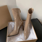 Furtado Spring Autumn Women Half Boots Mixed Colors Pointed Toe Stilettos Heels Back Zipper Leg Slimming Sexy Short