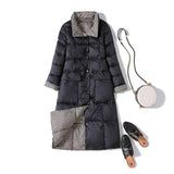 New Autumn Winter Women Double Sided Ultra Light Long Down Coat 90% White Duck Down Parkas Warm Snow Plaid