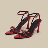 Breakj Word With Water Drill Sandals Women 25 New French Temperament High-Heeled Shoes Side Buckle Tip Sexy Thin Heeled Toe Women's