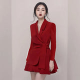 Lace Up Two Piece Sets For Women V Neck Long Sleevet Suit Skirts Minimalist Suits Female 2020 Autumn Fashion