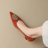 Breakj Spring 2023 New Soft Leather Pointed Metal Buckle Shallow Single Shoes Cat With Temperament Commuting High