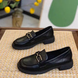 2024 Summer Women's Shoes Spring And Autumn Flat Single Shoes Soft Leather Black Leather Shoes Female British Wind One Foot Pedal Loafer
