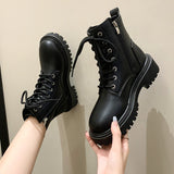 Breakj Boots Women's Shoes 2023 New High Top Casual Platform Ankle Boots Square Root Belt With Velvet Motorcycle
