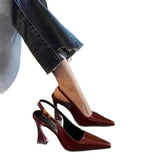Breakj Spring And Summer New Black Leather High Heels Women Senior Sense Horseshoe Heel Tip Fine Heel Single Shoes