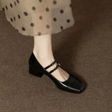 Silver Mary Jane Shoes 2024 Spring And Autumn Thick Heels With One Word Buckle Shallow Mouth Heel Single