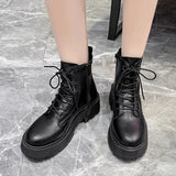 Fashion White Platform Boots Women Thick Bottom PU Leather Ankle Botas Mujer 2023 Autumn Winter Zipper Chunky Shoes