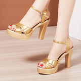 Platform Sandals Women's Thick Heels Summer New Lacquered Leather Large-Size Women's Shoes 4143 Sexy Fairy Style Dress High