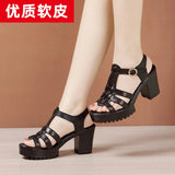 Word With High Heels, Thick Heels, Sandals, 2023 Summer New Thick-Soled Waterproof Platform, Fish Mouth, Large Size Leather